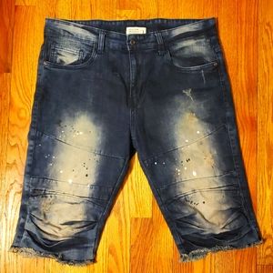 Smoke Rise Clean Ripped Moto Shorts-Crown Blue